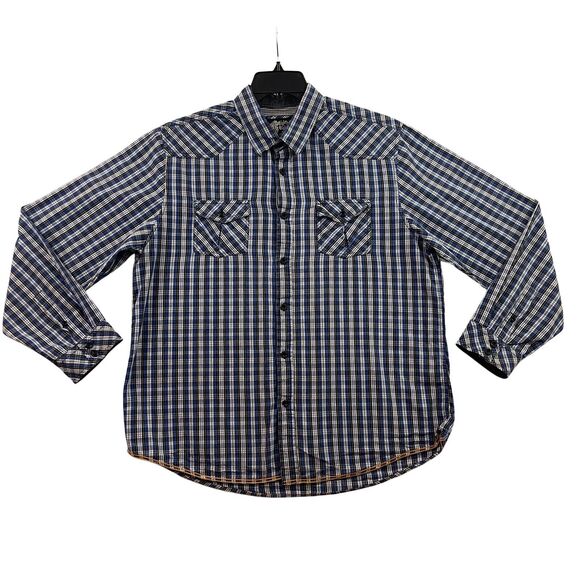 Eighty Eight Shirt Mens XXL Blue Plaid Button Down Sleeve Western - Picture 1 of 14